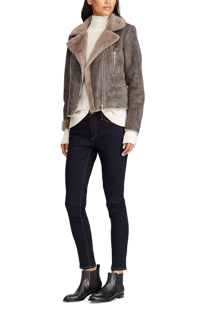 Lauren Ralph Lauren Faux Shearling Moto Jacket, Alternate, color, 