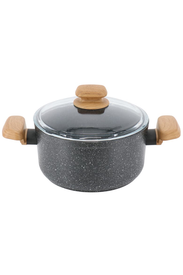 Montana 2 Piece 3 Liter Aluminum Nonstick Casserole Dish with Lid and Faux Wood Handles, Alternate, color, Black