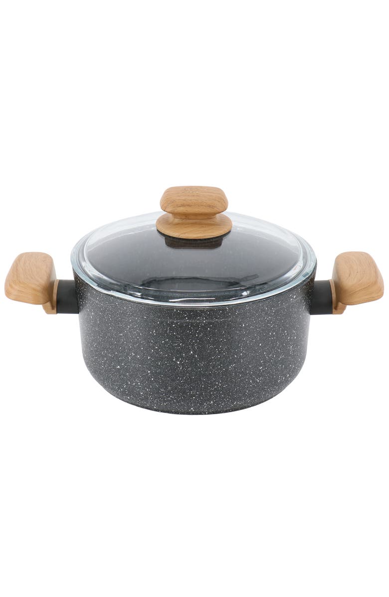 Korkmaz Montana 2 Piece 3 Liter Aluminum Nonstick Casserole Dish with Lid and Faux Wood Handles, Alternate, color, Black