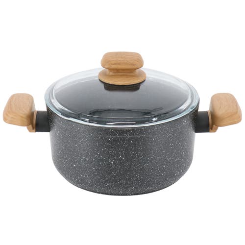 Korkmaz Montana 2 Piece 3 Liter Aluminum Nonstick Casserole Dish With Lid And Faux Wood Handles In Black