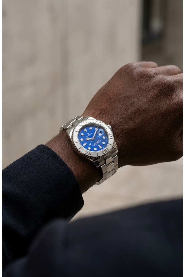 AZOR Silver Band Watch, Alternate, color, Blue Dial