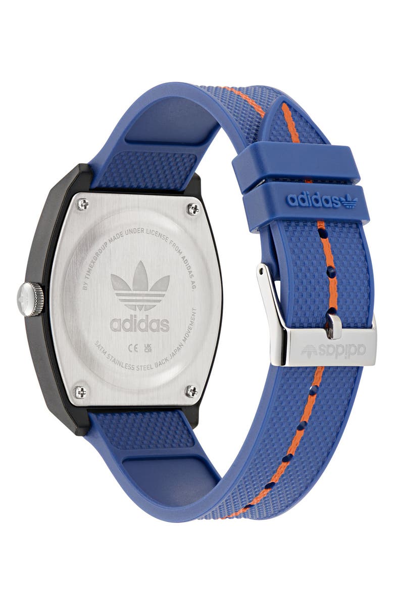 adidas AO Street Project 2 Blue Logo Graphic Resin Strap Watch, 38mm, Alternate, color, Blue