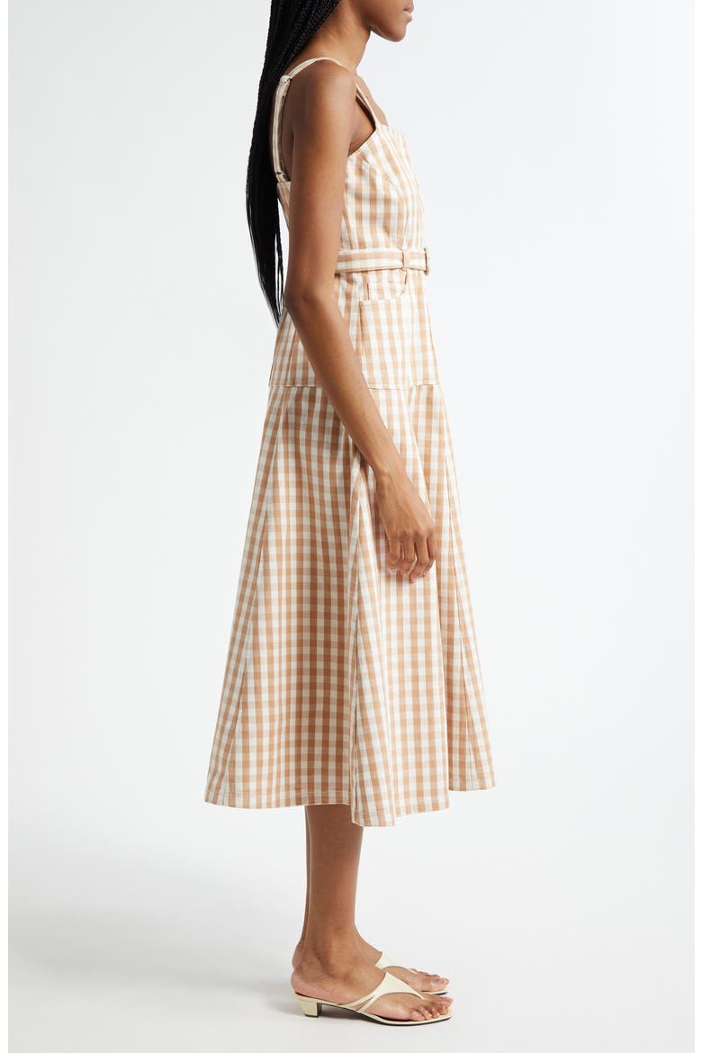 Tina Gingham Belted Denim Sundress, Alternate, color, LIGHT PLASTER