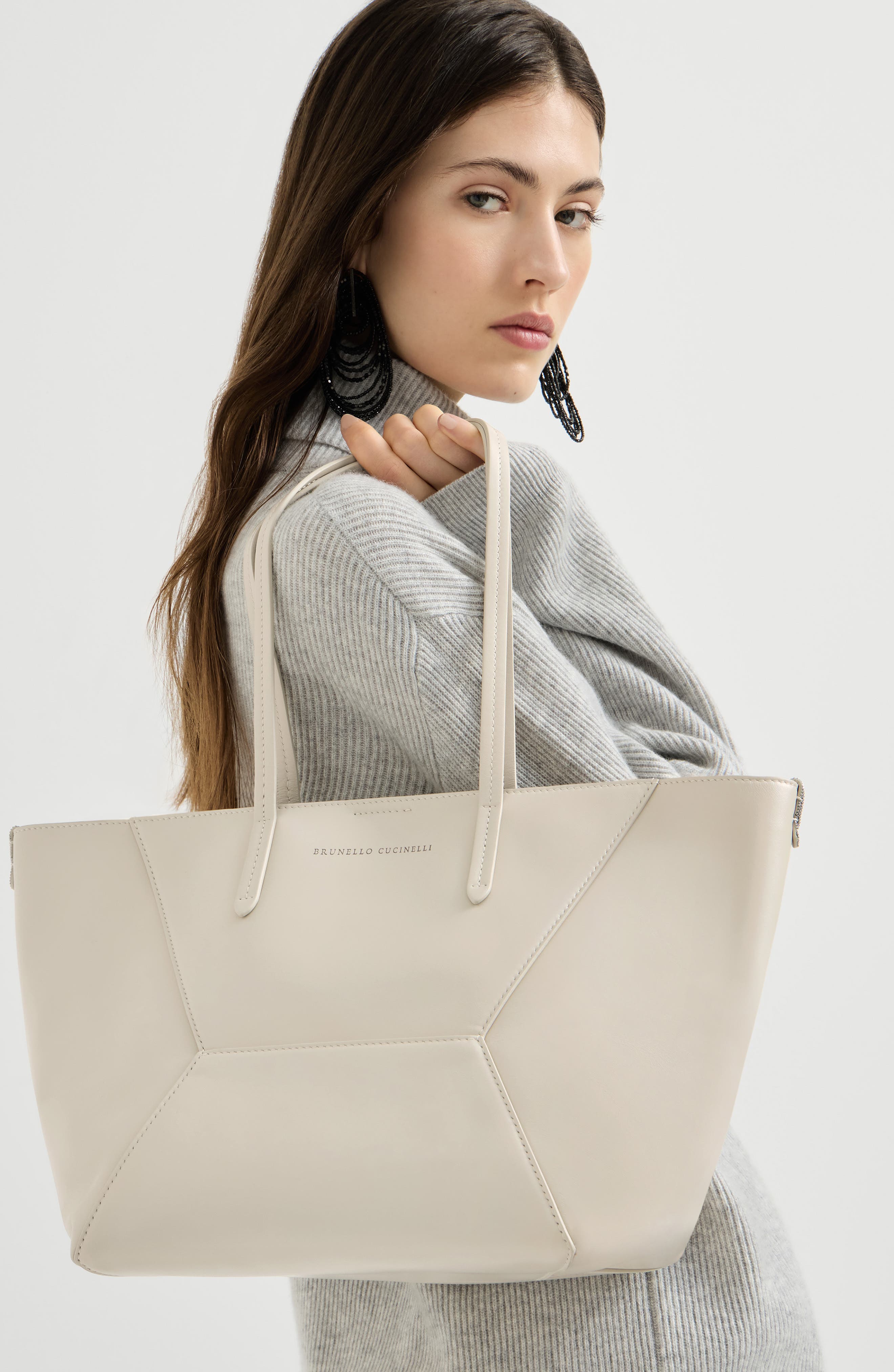 BC Duo small bag in calfskin with monili, Alternate, color, Ivory