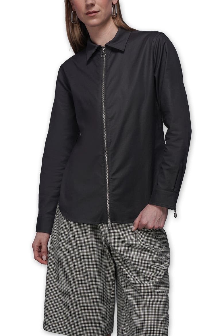 The Essential Long Sleeve Oxford Zip Up Shirt, Main, color, CHARCOAL