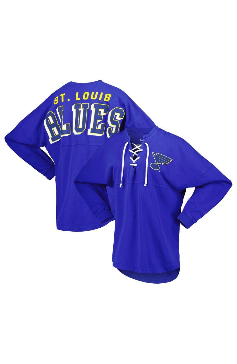 FANATICS Women's Fanatics Branded Blue St. Louis Blues Spirit Lace-Up V-Neck Long Sleeve Jersey T-Shirt, Main, color, Blue