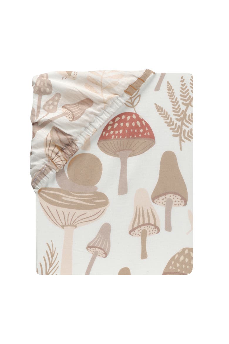 Mushroom Meadow Organic Cotton Fitted Crib Sheet, Alternate, color, White