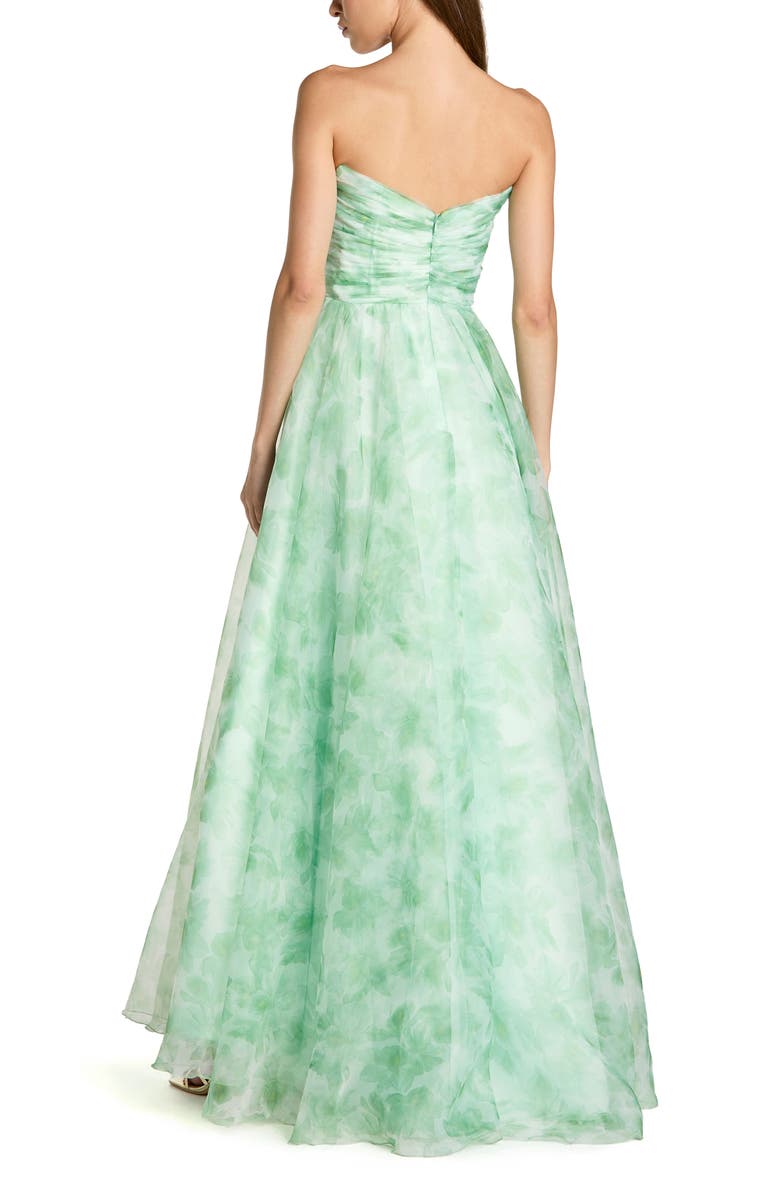 Mac Duggal Women's Strapless Floral Chiffon Gown with Ruched Detail, Alternate, color, Sage Multi