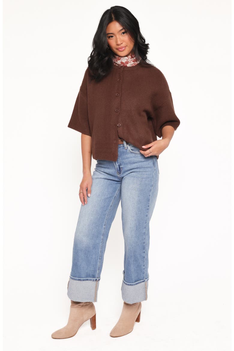 Lilith Elbow Sleeve Cardigan, Alternate, color, CHOCOLATE BROWN