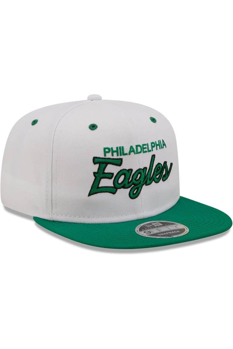 Men's New Era White/Kelly Green Philadelphia Eagles Sparky Original 9FIFTY Snapback Hat, Alternate, color, White
