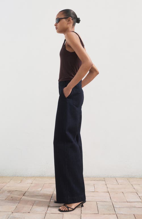 Mango High Waist Wide Leg Denim Pants In Black