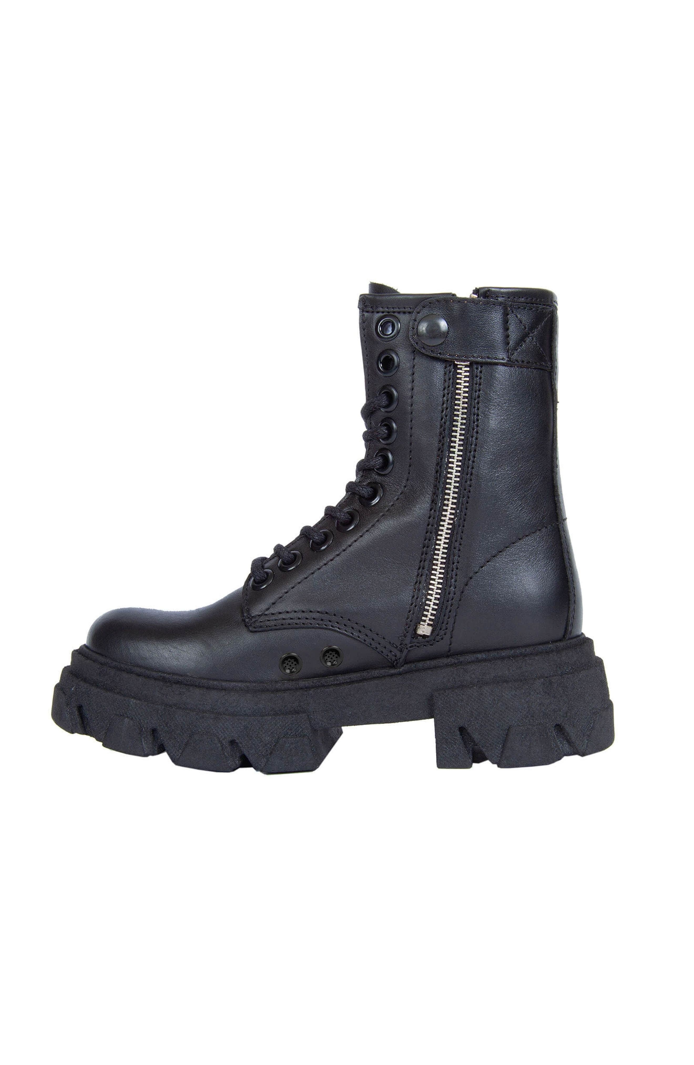 URBNKICKS Black Leather Combat Boots, Alternate, color, Black