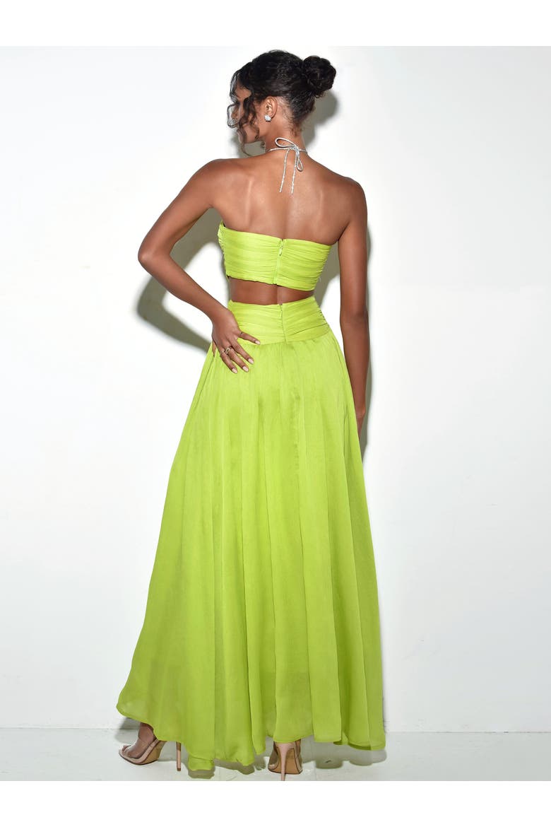 Quinby Chiffon Pleated Lace Up Maxi Dress, Alternate, color, Lemon