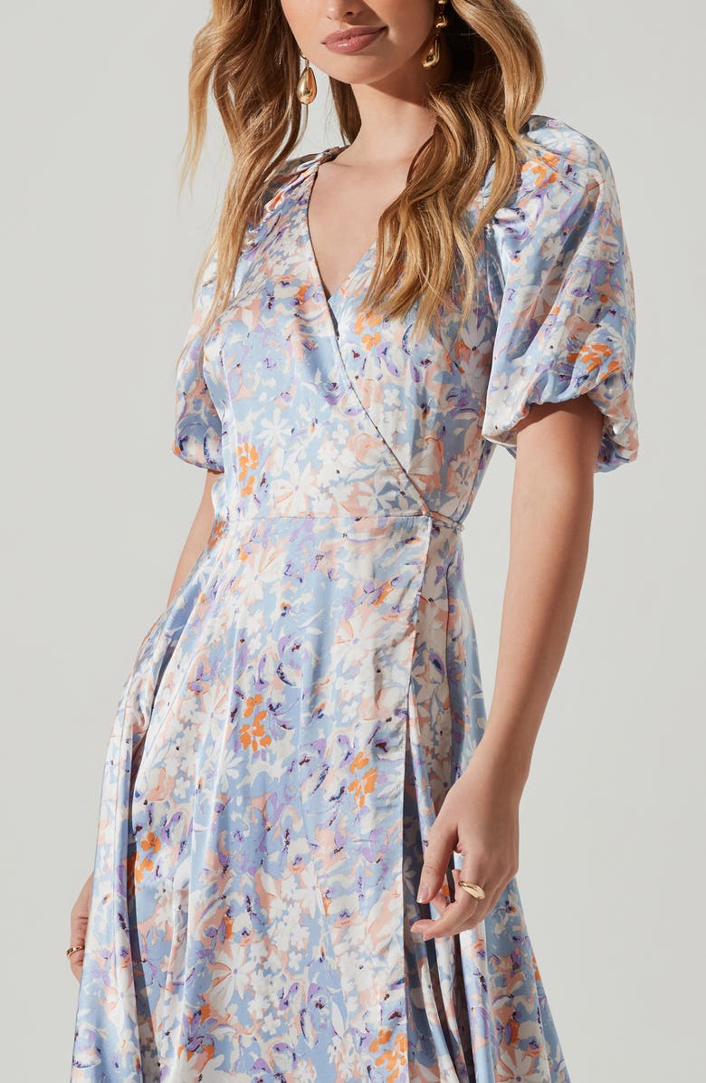 ASTR the Label Floral Puff Sleeve Wrap Dress, Alternate, color, 