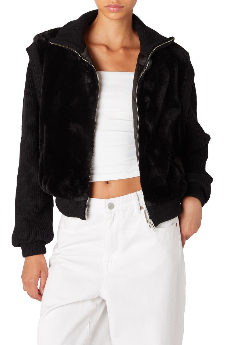 BLANKNYC Mixed Media Faux Fur Bomber Jacket, Alternate, color,