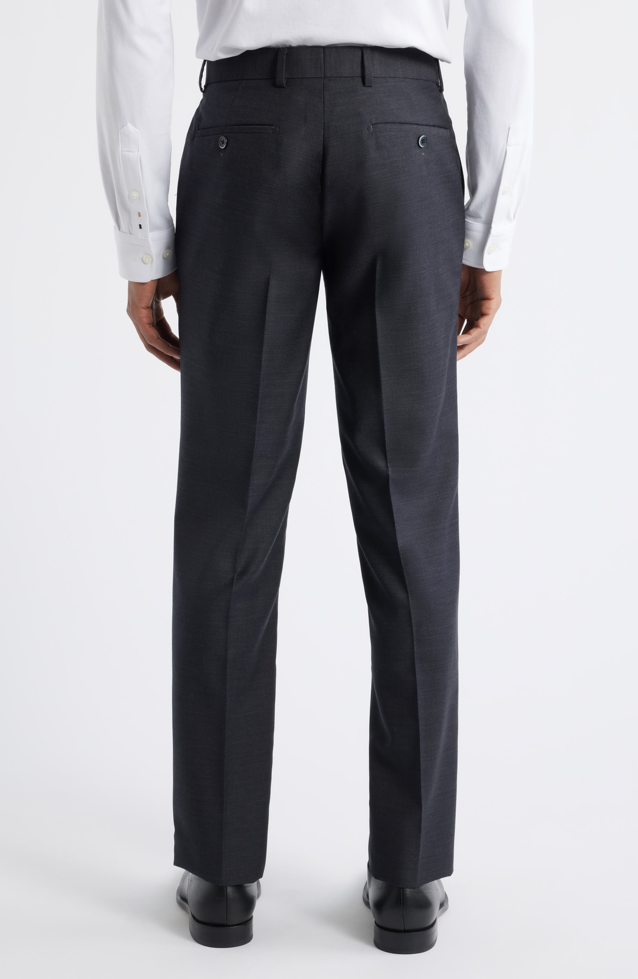 Slim Fit Flat Front Charcoal Grey Wool Dress Pants - image 2