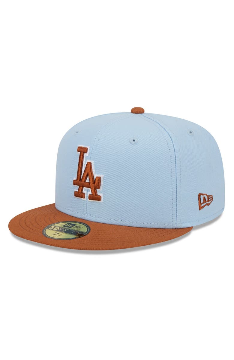 New Era Men's New Era Light Blue/Brown Los Angeles Dodgers Spring Color Basic Two-Tone 59FIFTY Fitted Hat, Alternate, color, Light Blue