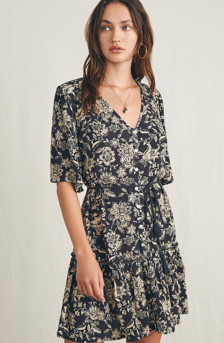Faherty Orinda Tie Waist Button-Up Crepe Minidress, Alternate, color,