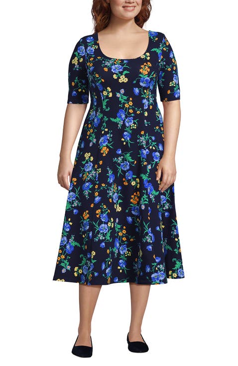 Starfish Elbow Sleeve Midi Fit and Flare Dress