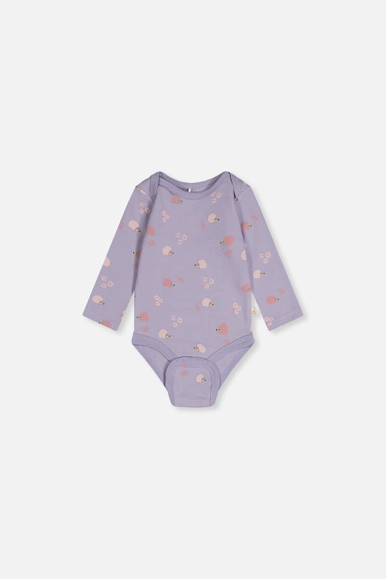 Hedgehog Organic Cotton Long Sleeve Romper, Alternate, color, Purple Hedgehog Print