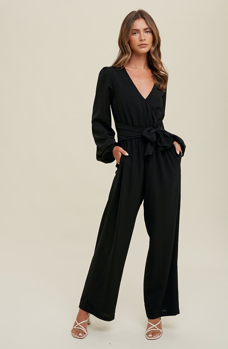 WISHLIST Long Sleeve Faux Wrap Jumpsuit, Alternate, color, 