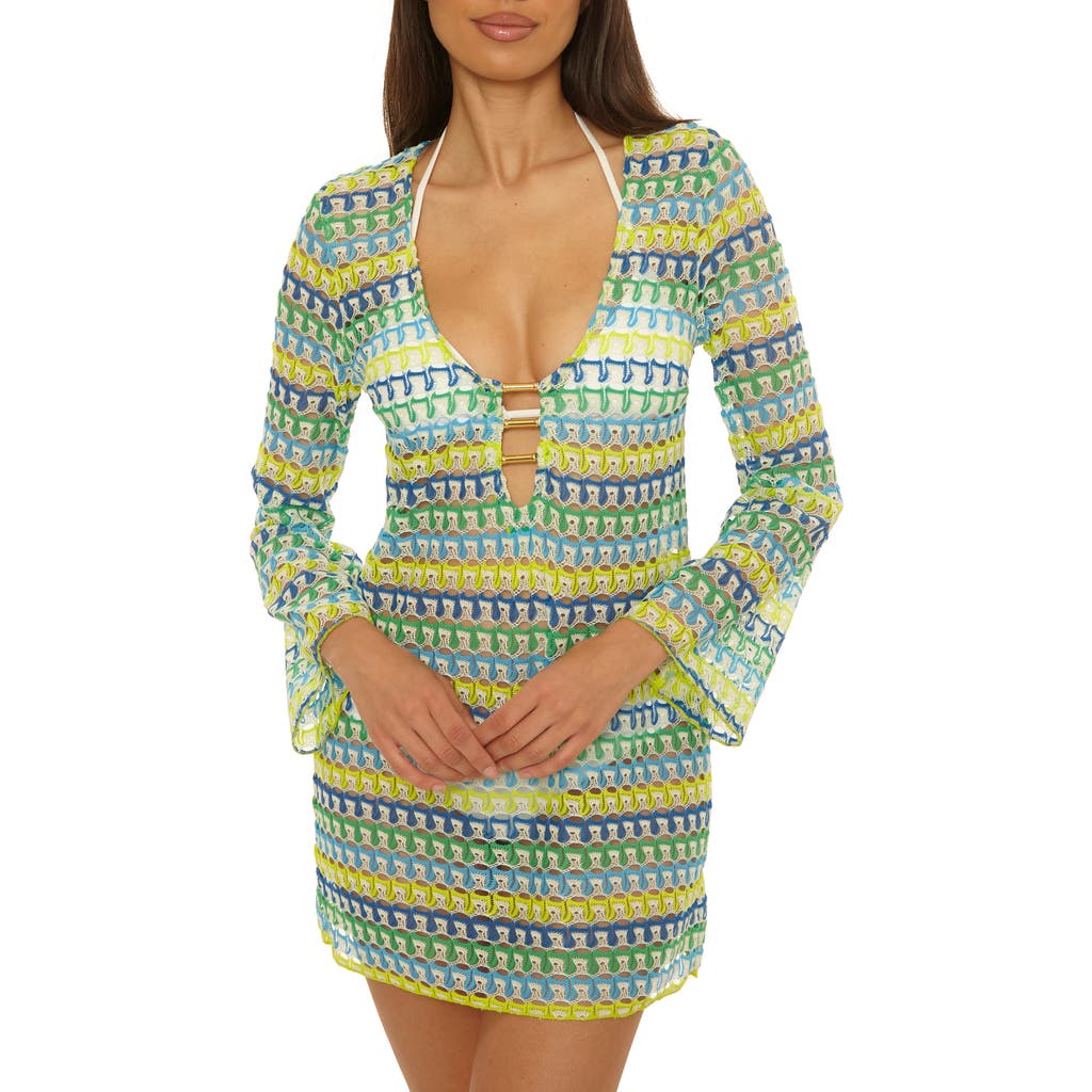 Becca Utopia Long Sleeve Open Stitch Cover-up Tunic In Green