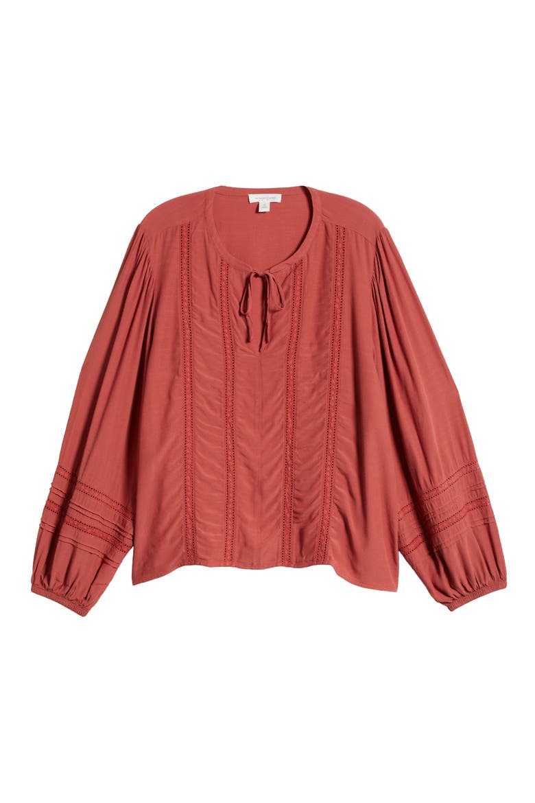 Lace Inset Long Sleeve Top, Alternate, color, RUST MARSALA