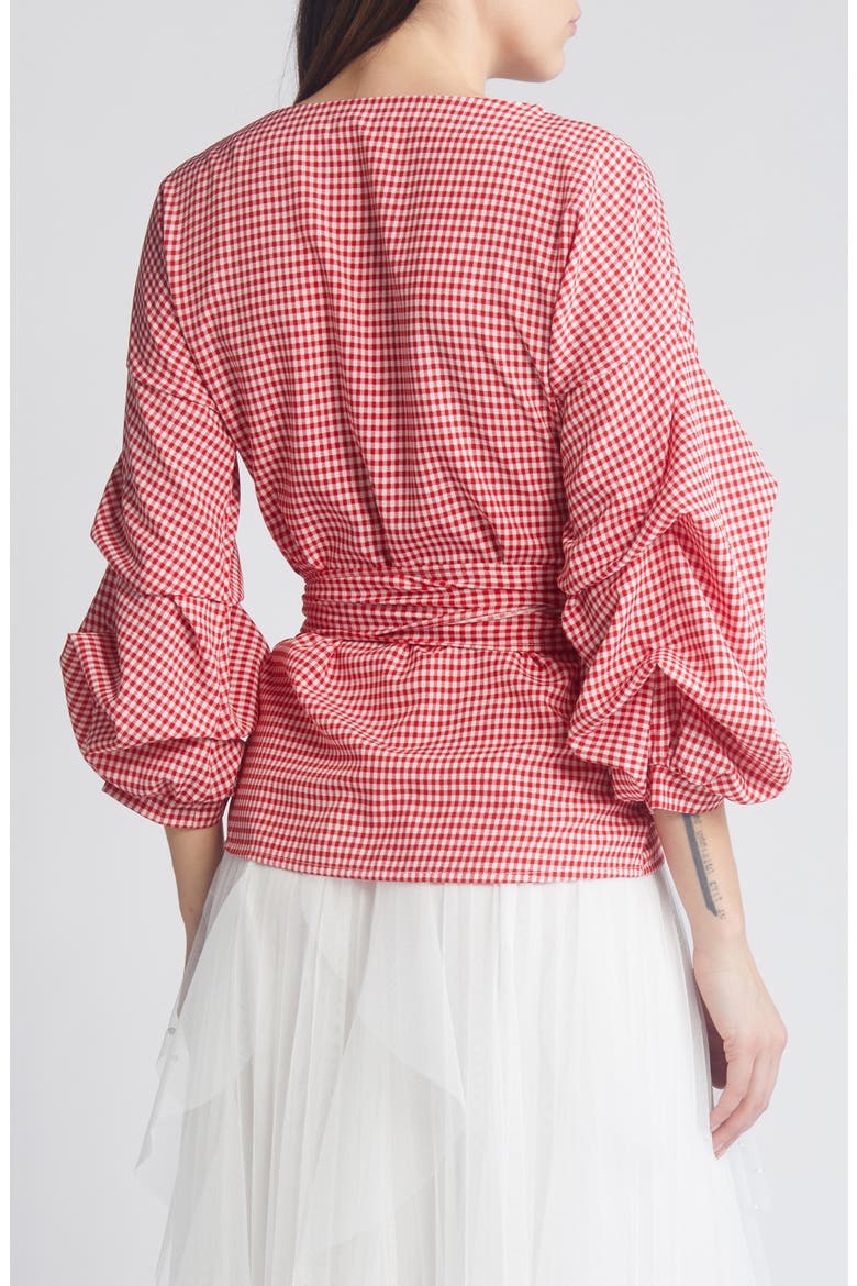 Anna Tie Waist Wrap Top, Alternate, color, RED/ WHT