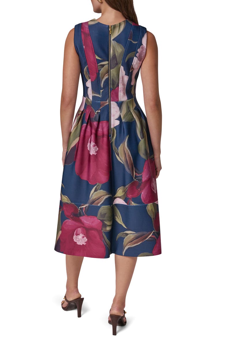 Floral Panelled Scuba Crepe Fit & Flare Dress, Alternate, color, NAVY/ BLACK