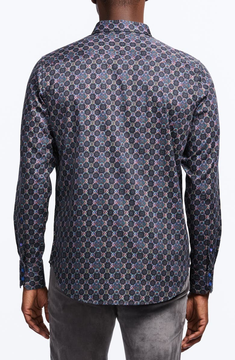 Robert Graham Bramston Mosaic Print Stretch Cotton Button-Up Shirt, Alternate, color, Black