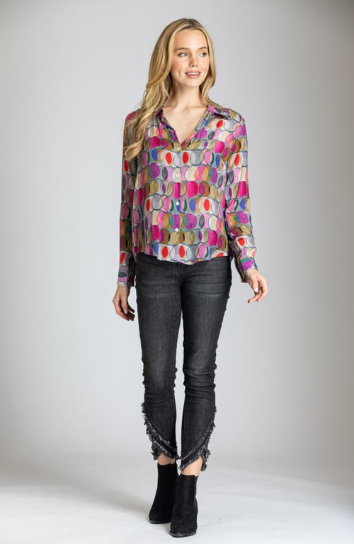 Apny Abstract Print Roll Tab Sleeve Chiffon Button-up Shirt In Multi