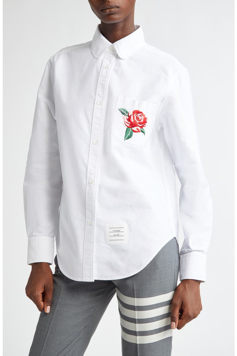 Rose Embroidered Button-Up Shirt, Alternate, color, WHITE