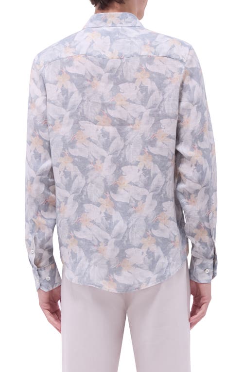 Bugatchi Julian Shaped Fit Floral Print Linen Button-up Shirt In Gray