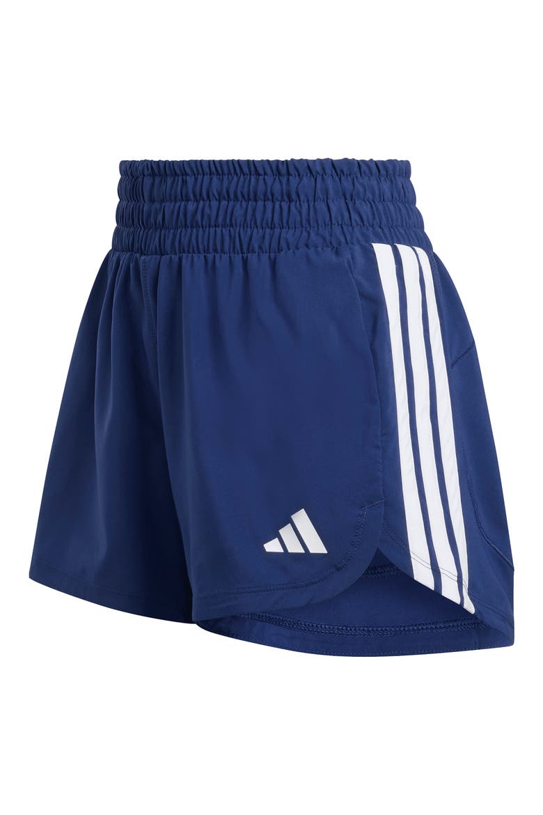 Pacer High Waist Climacool Shorts, Alternate, color, DARK BLUE/ WHITE