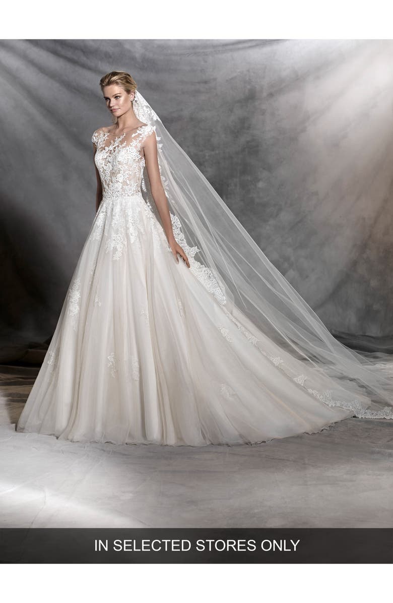 Pronovias Ofelia Illusion Lace & Tulle Ballgown Wedding Dress, Main, color, 