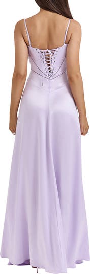 Anabella Lace-Up Satin Gown