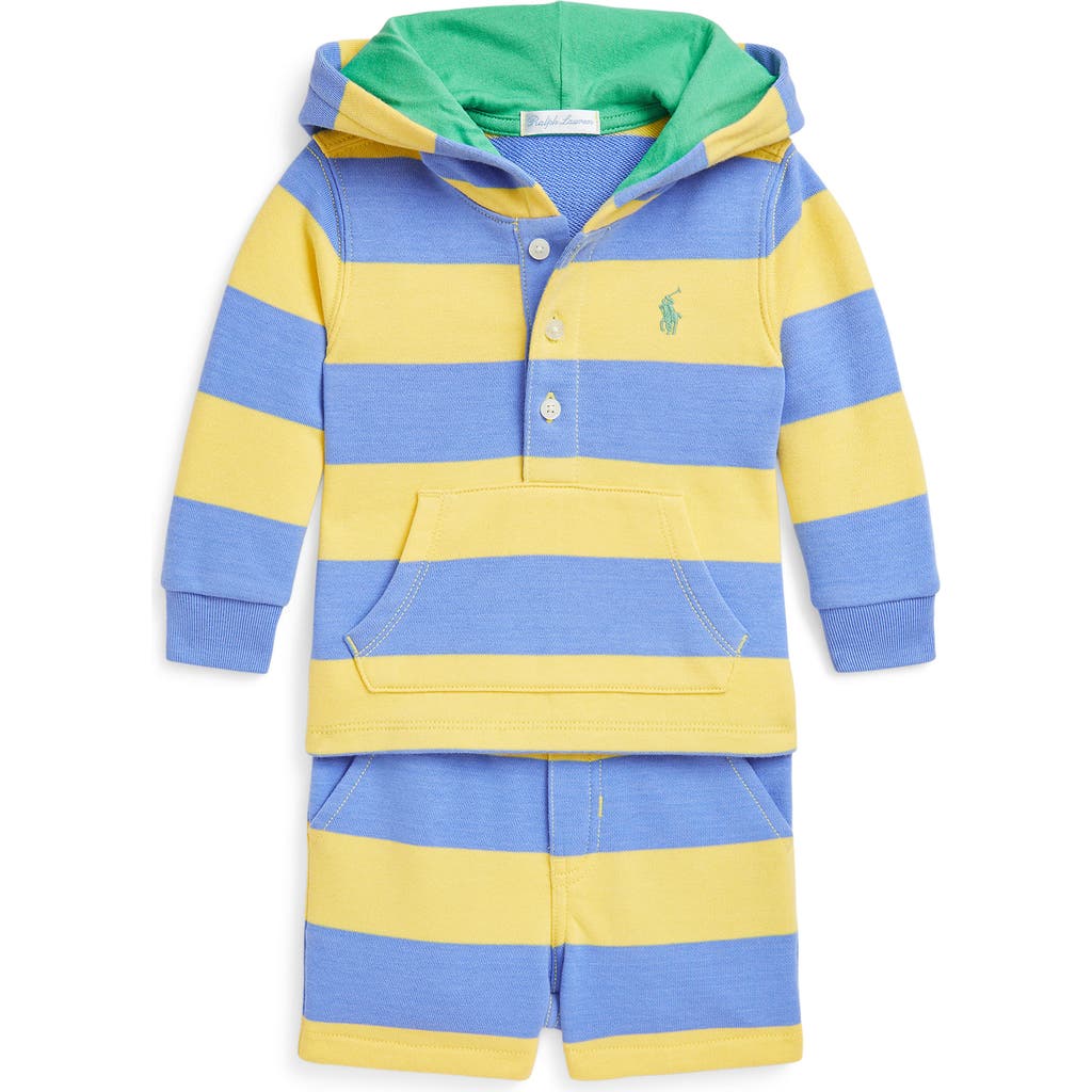 Ralph Lauren Kids' Stripe French Terry Hoodie & Shorts Set In Oasis Yellow/harbor Island