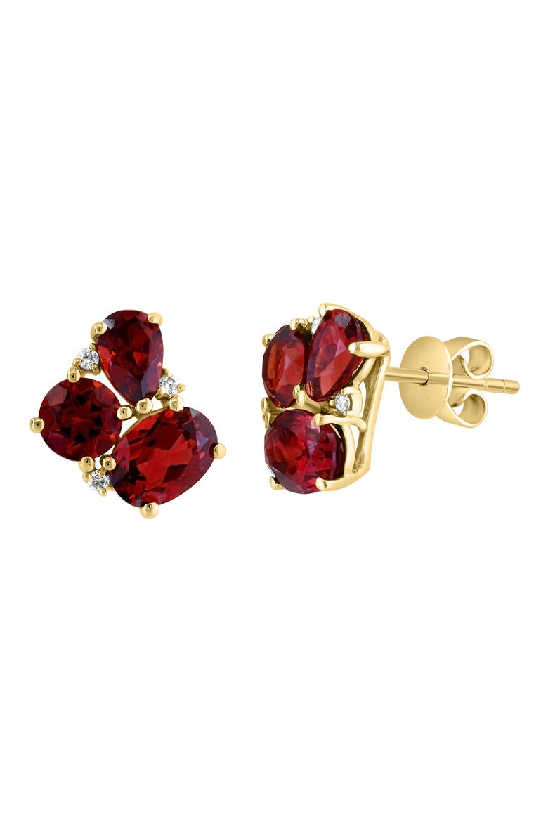 Garnet & Diamond Stud Earrings - 0.06ct., Main, color, RED