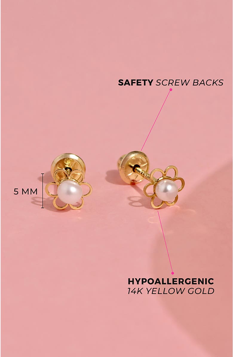 In Season Jewelry 14k Freshwater Pearl Flower Earrings, Alternate, color, White