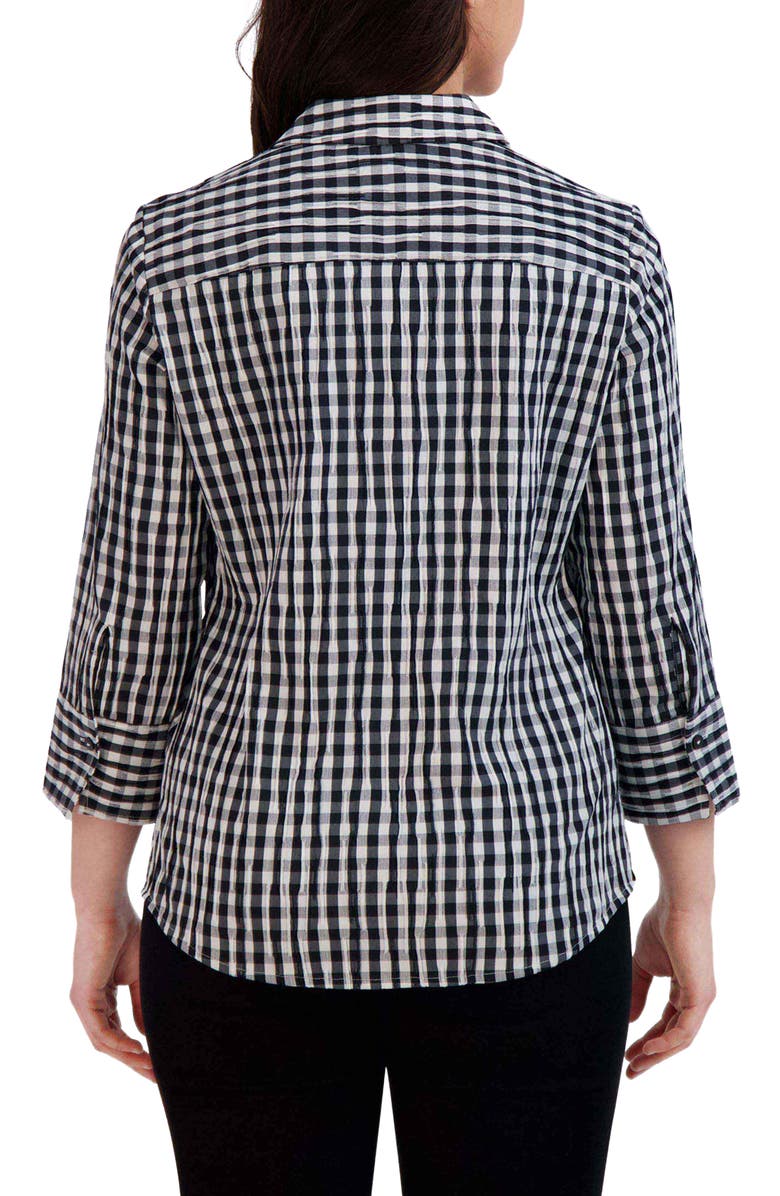 Foxcroft Mary Crinkled Gingham Cotton Blend Shirt, Alternate, color, 