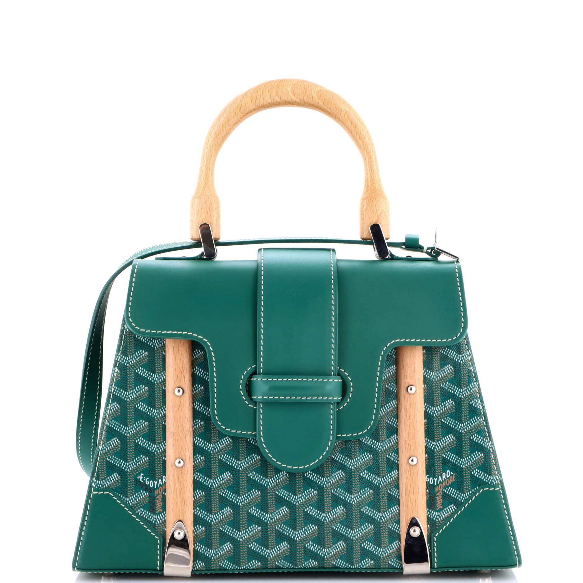 Pre-Owned Goyard Saigon Top Handle Bag Coated Canvas with Leather PM, Main, color, Green