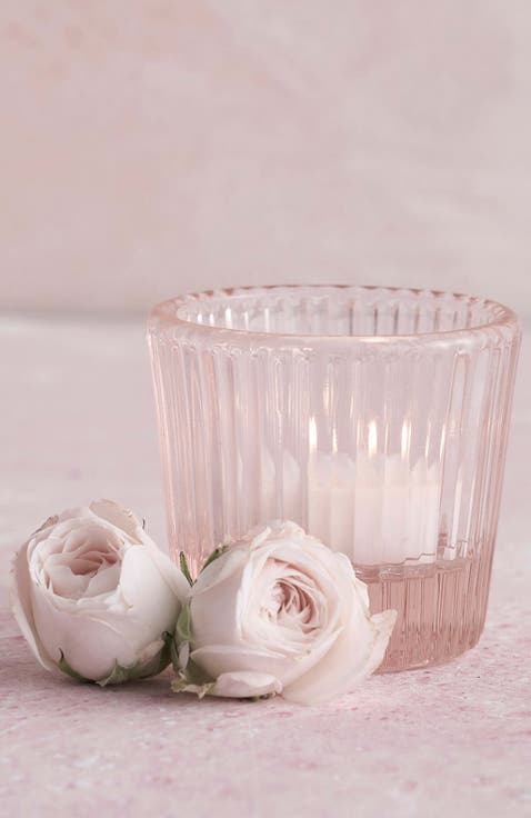 Pressed Pink Glass Tealight / Votive Holders - Set of 4