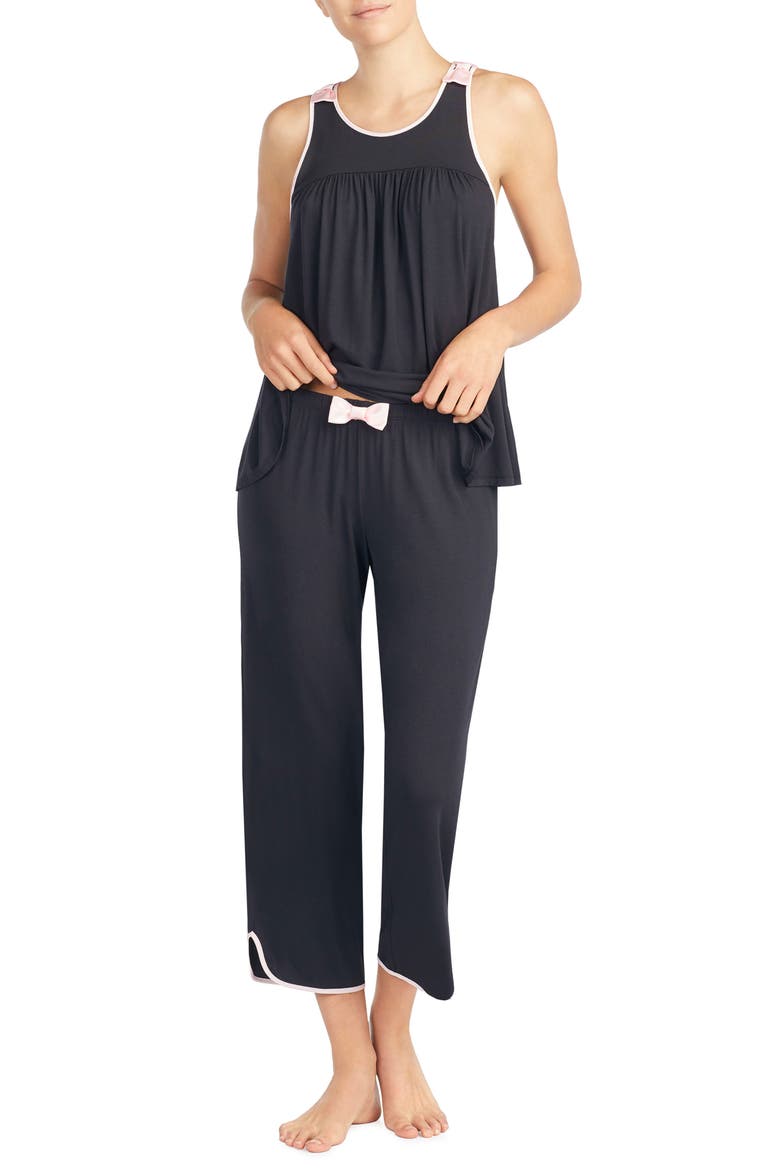 crop jersey pajamas, Alternate, color, BLACK