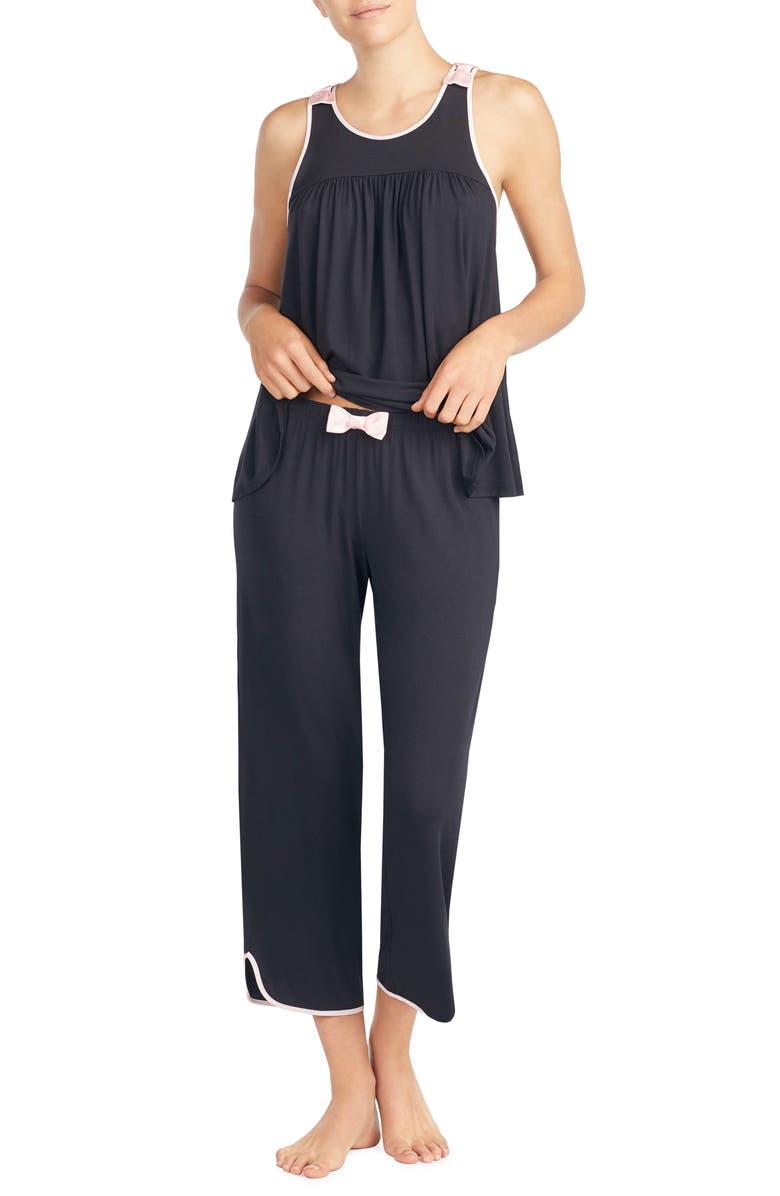 Kate Spade New York crop jersey pajamas, Alternate, color, Black