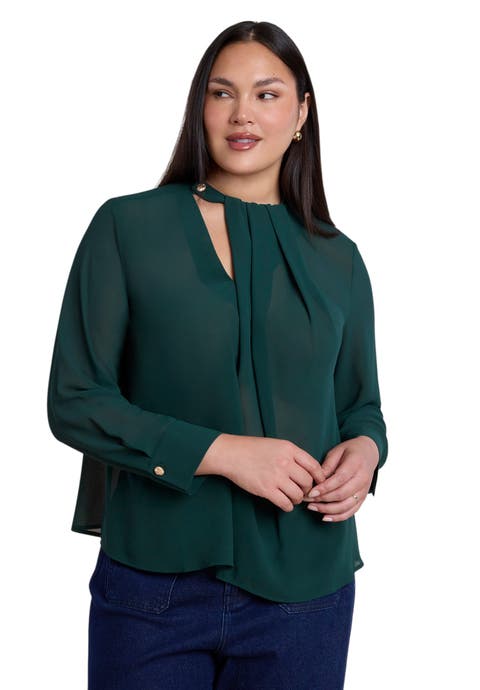 Chiffon Draped Placket Top