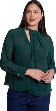 ELOQUII Chiffon Draped Placket Top