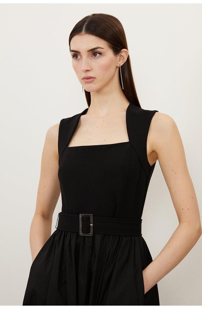 Karen Millen Square Neck Belted Maxi Dress, Alternate, color, Black