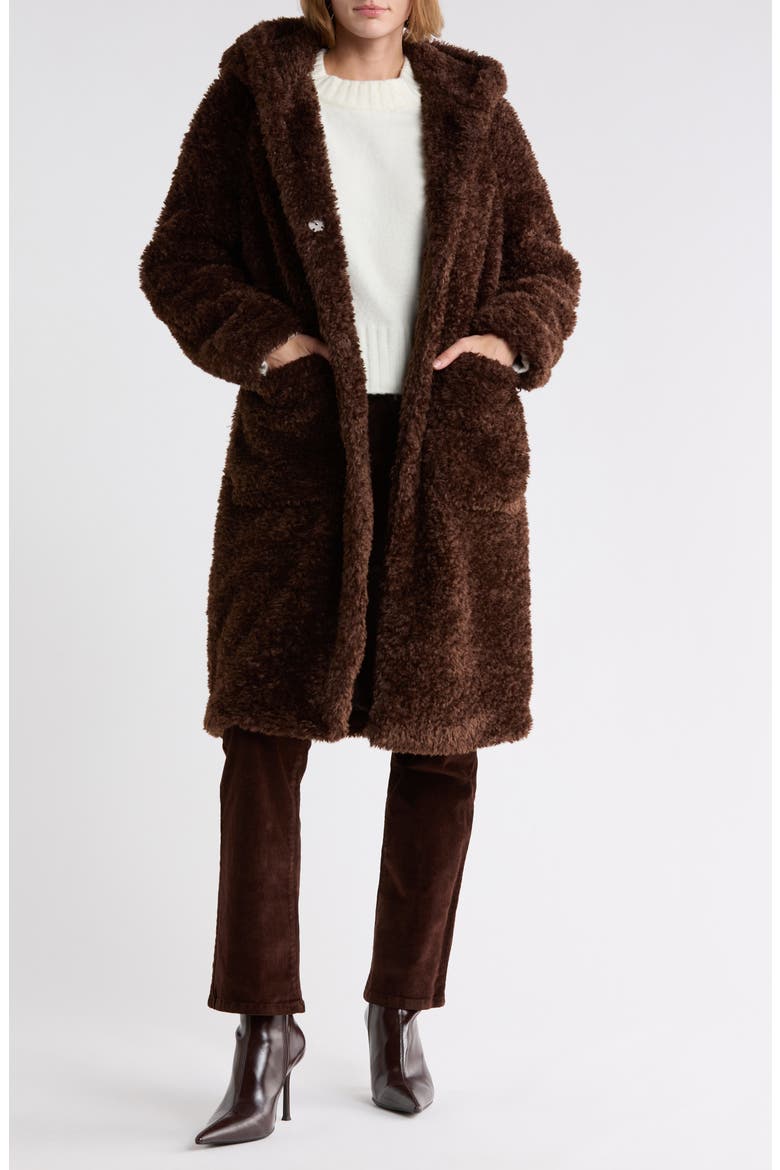 Hooded Faux Fur Coat, Alternate, color, BROWN