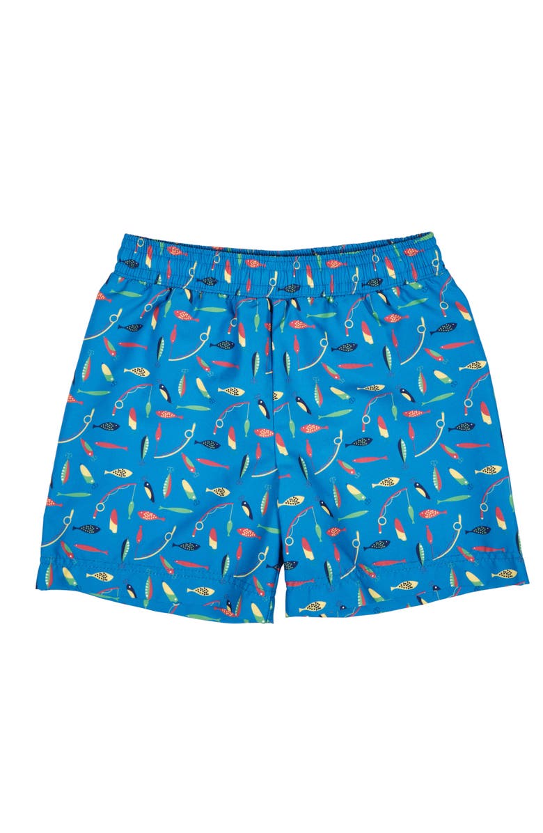 Florence Eiseman Fishing Lure Print Swim Trunk, Main, color, Blue/Multi