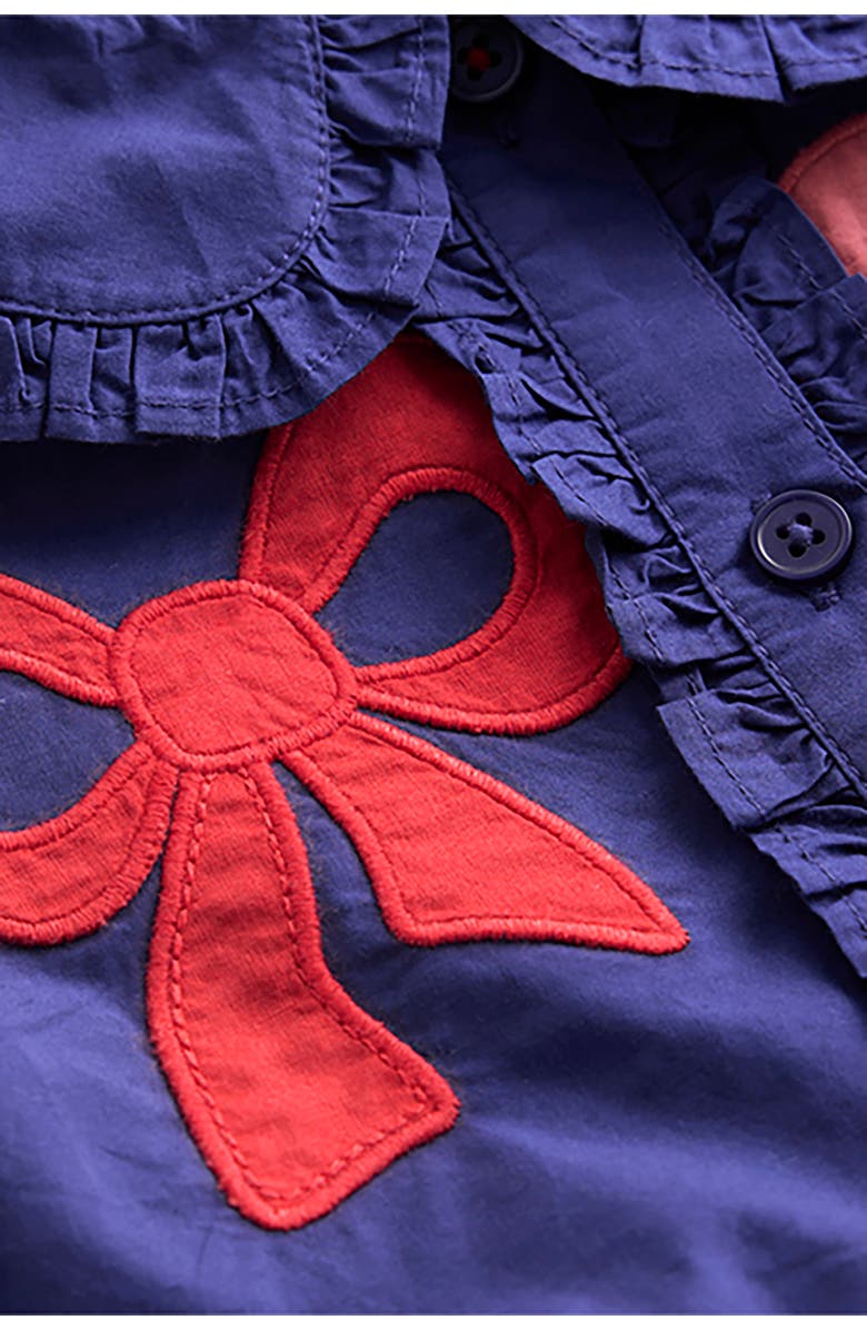 Mini Boden Kids' Bow Appliqué Cotton Shirtdress, Alternate, color, Starboard Blue Bows